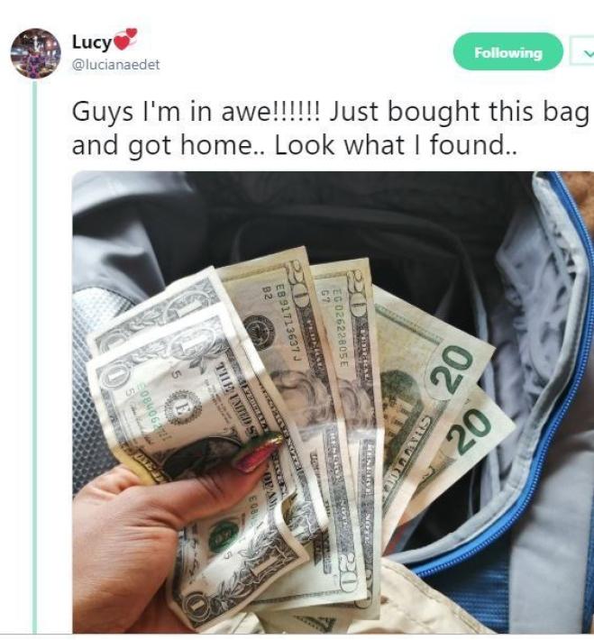 Donna nigeriana compra una borsa usata e ci trova dentro i soldi!