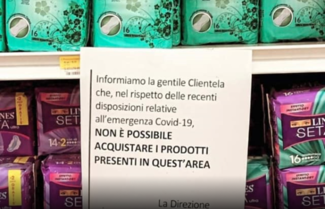 Vendita assorbenti vietata in zona rossa